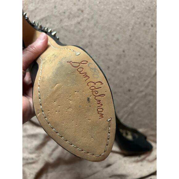 Sam Edelman Lorissa Black Leather Spiked Studded Open Toe Heels Women’s 7.5 - Picture 12 of 14